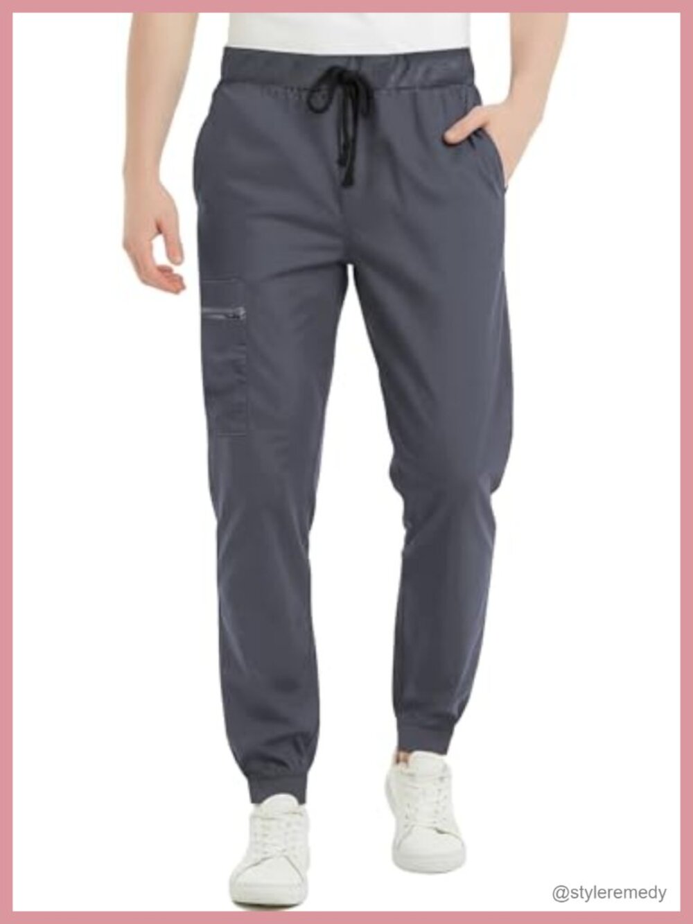 Men's Slim Jogger Scrub Pants 5 Pockets Yoga Waistband Anti-Wrinkle Medical
